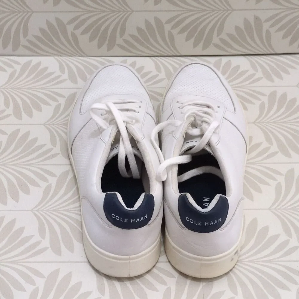 Cole Haan Men's White/Blue Leather Lace-Up Sneakers C33987 US 10.5 M